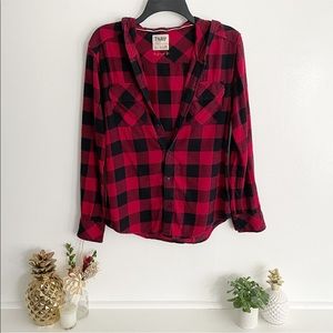 Aritzia TNA Brewster Hooded Plaid Shirt